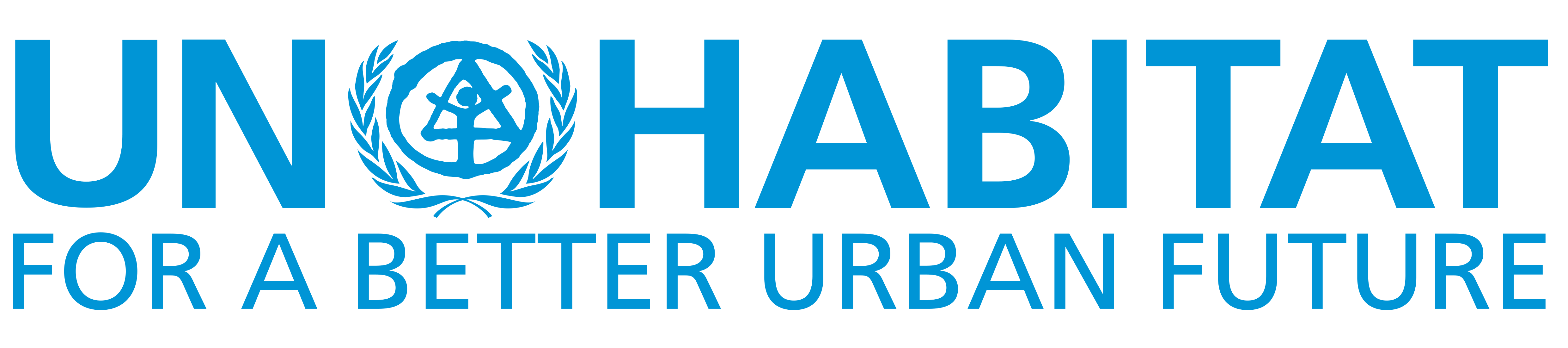 blue letters on a white background for UN HABITAT