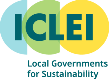 logo with background of overlapping blue semicircle, green shape greater than semicircle but less than a circle, and yellow circle. Over these figure is dark blue text "ICLEI" and under logo is text "Local Governments for Sustainability"