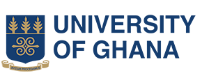 University of Ghana logo. A golden crest on a blue background with the words University of Ghana to the right of the seal.
