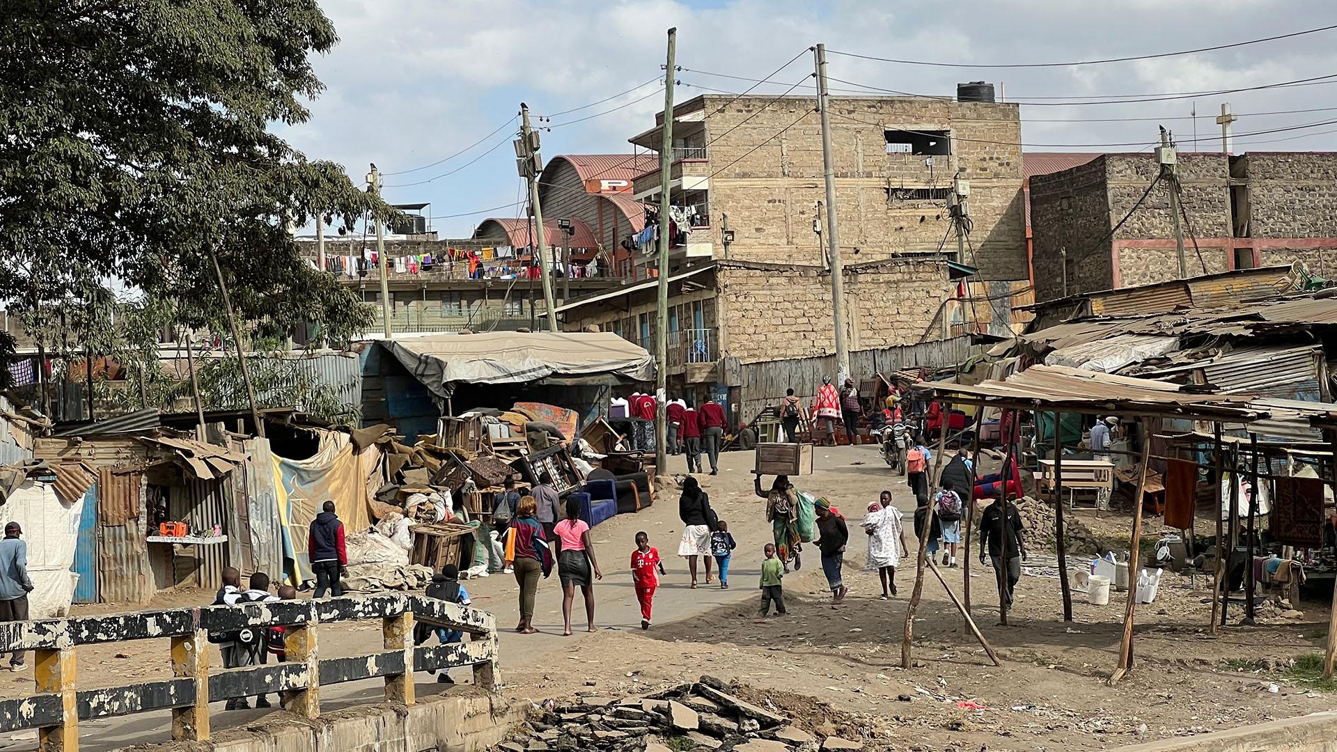 People standing within a town.